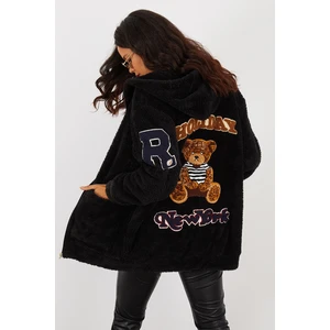 Cool & Sexy Women's Black Back Printed Hooded Plush Coat