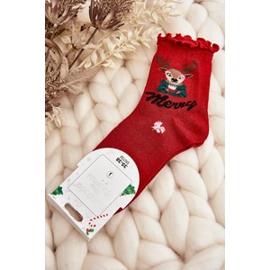 Women's Shiny Christmas Socks with Red Reindeer