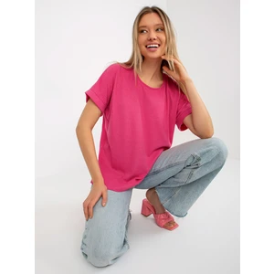 Cotton oversized blouse with fuchsia ribs