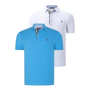 DUAL SET T8582 DEWBERRY MENS T-SHIRT-WHITE-DARK TURQUOISE