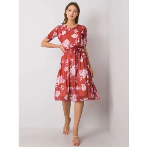 Brick dress with floral patterns