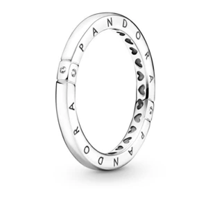 Pandora Nežný strieborný prsteň Logo a srdiečka 199482C01 50 mm