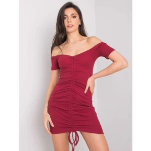 RUE PARIS Burgundy dress with shirring