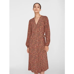 Brown Patterned Wrap Midish dress Noisy May Nika - Women