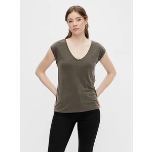 Khaki basic tričko Pieces Kamala - Dámské