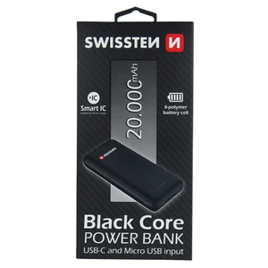 Swissten Black Core Slim Power Bank 20.000 mAh