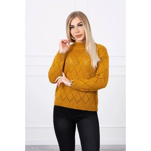 Sweater high neck  with diamond pattern mustard