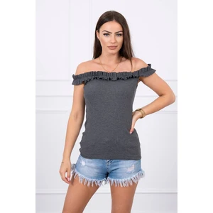 Off-the-shoulder blouse with frills graphite