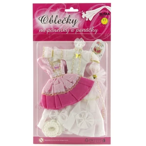 Oblečky na bábiky 2 ks s doplnkami Šaty dlhé ružové s ružovým kabátikom