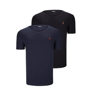 DUO SET T8568 DEWBERRY V-NECK MEN'S T-SHIRT-DARK BLACK-DARK NAVY BLUE