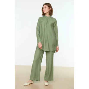 Trendyol Green Shoulder Detailed Half Pop Woven Bottom-Top Set