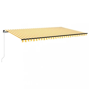 Ručně zatahovací markýza s LED světlem 500x300 cm Dekorhome Bílá / žlutá,Ručně zatahovací markýza s LED světlem 500x300 cm Dekorhome Bílá / žlutá