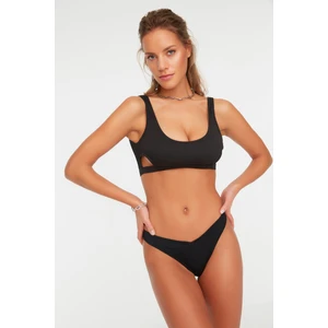 Trendyol Black Textured Cut Out Detailed Bikini Top