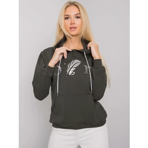 A dark khaki kangaroo sweatshirt with a Sheridan hood