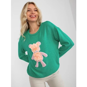 Women's turquoise classic sweater with 3D application