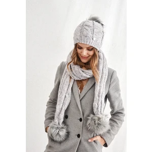 Winter set: hat and scarf, light gray-pink