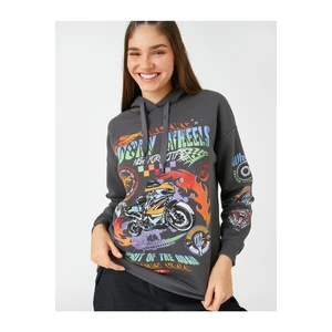 Koton Hoodie Sweatshirt Motto Printed Long Sleeve Fleece Inner