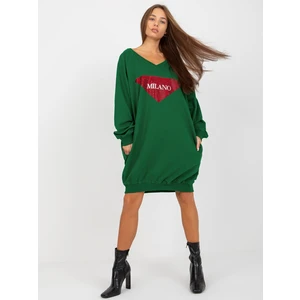 Dark green long oversize sweatshirt with application