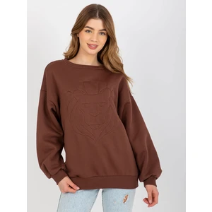 Women's hoodless sweatshirt with embroidery - brown