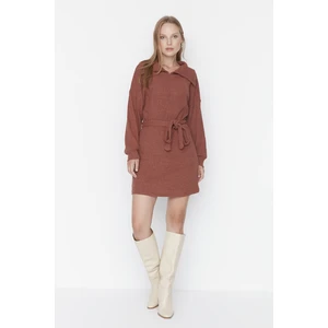 Trendyol Tile Fake Knitwear Belted Mini Knitted Dress