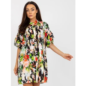 Black Floral Mini Dress with Button Fastening