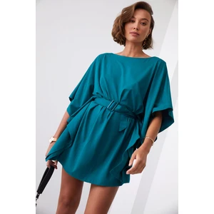 Casual kimono dress with sea green belt