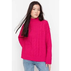 Trendyol Fuchsia Oversize Knitted Detailed Knitwear Sweater