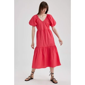 DEFACTO V-Neck Poplin Raglan Sleeve Midi Dress