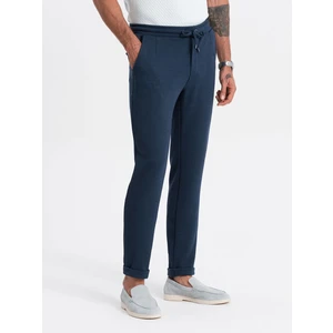 Ombre Men's knit pants with elastic waistband - navy blue