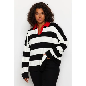 Trendyol Curve Red Polo Neck Striped Knitwear Sweater