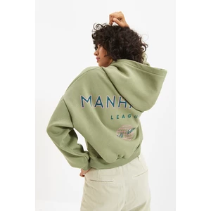 Trendyol Mint Back with a Print Detailed Hoodie, Fleece Inside Knitted Sweatshirt