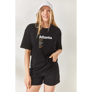 Olalook Black Atlanta Front Back Printed T-Shirt