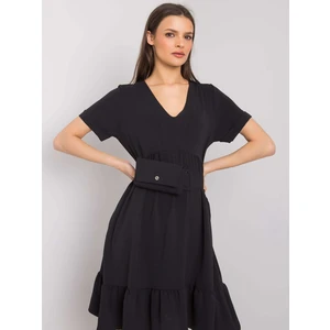 Women's black dress with a ruffle