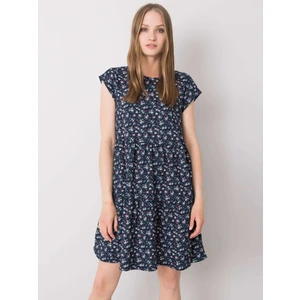 STITCH & SOUL Navy blue patterned dress with a frill