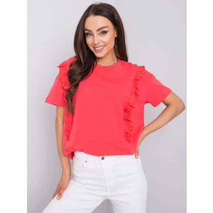 Dark coral cotton t-shirt with ruffles