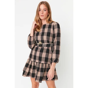 Trendyol Black Belt Detailed Plaid Dress