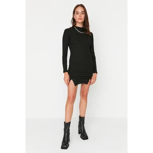 Trendyol Black High Neck Slit Mini Knitted Dress