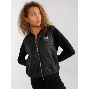 Black quilted bomber sweatshirt with RUE PARIS badge