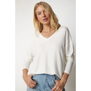 Happiness İstanbul Women's Ecru V-Neck Knitwear Blouse