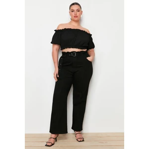 Trendyol Curve Black High Waist Belted Stright Fit Jeans