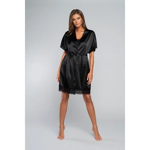 Touchscreen Bathrobe with Short Sleeves - Black