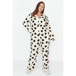 Trendyol Curve Ecru Heart Shirt Collar Woven Pajama Set