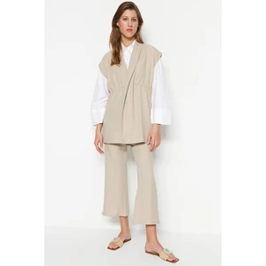 Trendyol Cream Inner Tie Linen Look Kimono-Pants Woven Set