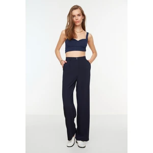 Trendyol Navy Blue High Waist Wide Leg Striped Woven Trousers