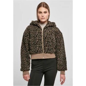 Women's short oversized jacket AOP Sherpa darktaupeleo