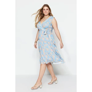 Trendyol Curve Blue Floral Pattern Woven Dress