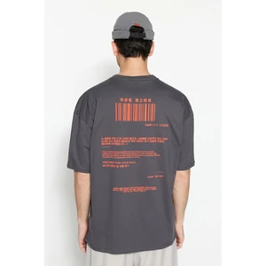 Trendyol Anthracite Oversize/Wide Cut Short Sleeve Far East Printed 100% Cotton T-Shirt