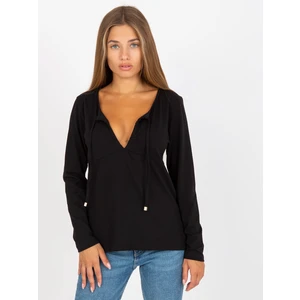 Basic black blouse with tied neckline RUE PARIS