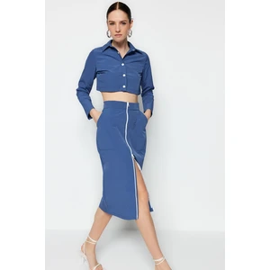 Trendyol Navy Blue Midi Parachute Skirt with Pocket and Zipper Detail