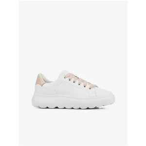 White Women's Leather Sneakers on the Geox Platform - Women